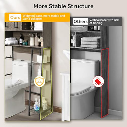Decofy Over The Toilet Storage Cabinet, Over Toilet Bathroom Organizer with Sliding Door & Adjustable Shelf, Space-Saving Storage Cabinet for Bathroom, Laundry, Grey