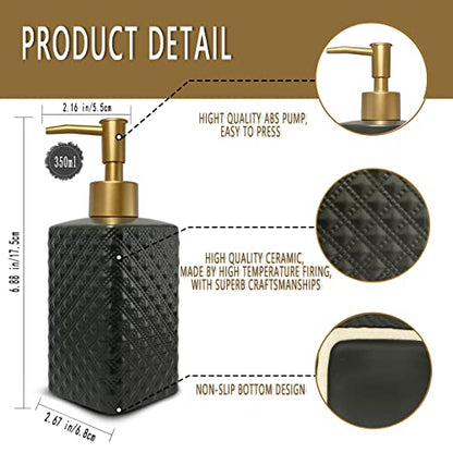 Gold Soap Dispenser for Bathroom,Black Square Lotion Dispenser, Refillable Countertop Ceramic Hand Soap Dispenser,Dish Soap Dispenser for Kitchen 350ml(Black Square Bottle) - color: Black Square Bottle