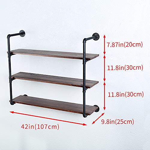 Industrial Pipe Shelves With Wood Planks,Rustic Pipe Shelving Wall Shelf | Metal Pipe Solid Pine Wood,Easy to Assemble,Wooden Board Thickness 0.78 In,For Bar Farmhouse Kitchen Office Bathroom,Bedroom - color: 3-layer, size: 42in