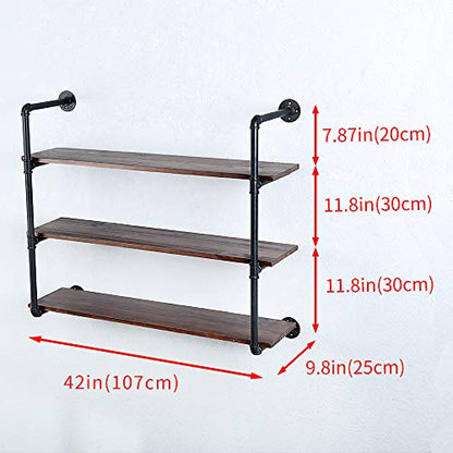 Industrial Pipe Shelves With Wood Planks,Rustic Pipe Shelving Wall Shelf | Metal Pipe Solid Pine Wood,Easy to Assemble,Wooden Board Thickness 0.78 In,For Bar Farmhouse Kitchen Office Bathroom,Bedroom - color: 3-layer, size: 42in