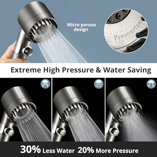 Iopsk Fitered Shower Head with Handheld for Hard Water, High Pressure Handheld Shower Heads with On Off Switch, Showerhead with Long Hose(Gun Grey,2 Filters)