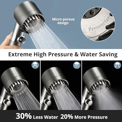 Iopsk Fitered Shower Head with Handheld for Hard Water, High Pressure Handheld Shower Heads with On Off Switch, Showerhead with Long Hose(Gun Grey,2 Filters)