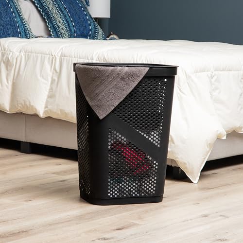 Mind Reader Slim Laundry Hamper with Lid, 60L Ventilated Clothes Baskets, Tapered Design for Bathrooms, Closets, Plastic, Set of 2, Black - color: Black, size: 2-Pack
