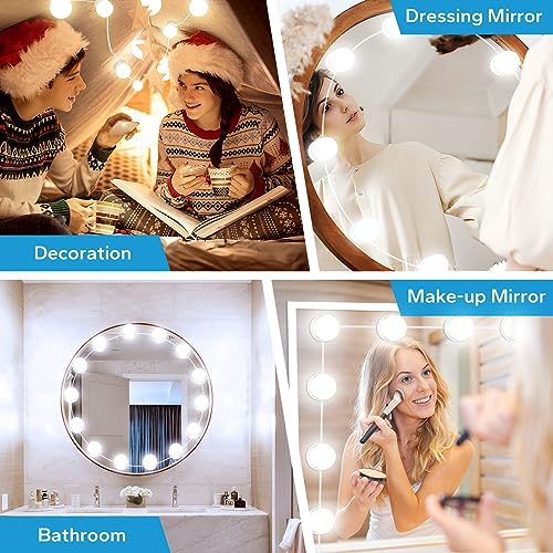 LED Vanity Lights For Mirror, Vanity Light Stick on with 10 Dimmable Bulbs | 3000K 4000K 6500K & 10 Level Brightness Adjustable, USB Cable, Hollywood Mirror Lights for Makeup Dressing Room Bathroom - size: 14 Lights (White)