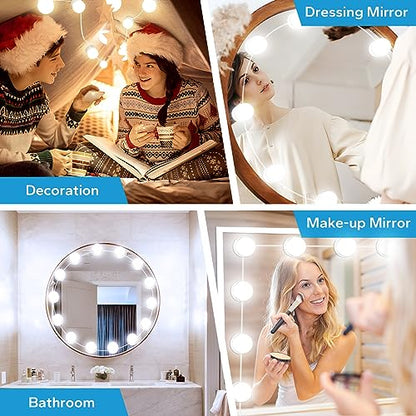 LED Vanity Lights For Mirror, Vanity Light Stick on with 10 Dimmable Bulbs | 3000K 4000K 6500K & 10 Level Brightness Adjustable, USB Cable, Hollywood Mirror Lights for Makeup Dressing Room Bathroom - size: 14 Lights (White)