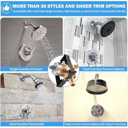 TOVEN-RV R10000-UNWS Tub Shower Valve Body with Stops for Delta Trim Kits | Compatible With Delta MultiChoice 13/14, 17 And 17T Trim Kits; 4-Port Brass Valve Body; 1/2-Inch NPT/CWT; Valve Only - style: R10000-UNWS