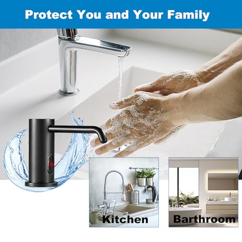 Automatic Soap Dispenser for Kitchen, Electric Soap Dispenser Built in Sink | Touchless Liquid hand Soap Dispenser with 1000ml Bottle, Infrared Sensors Soap Dispenser for Business Bathroom Matte Black - color: Matte Black-liquid