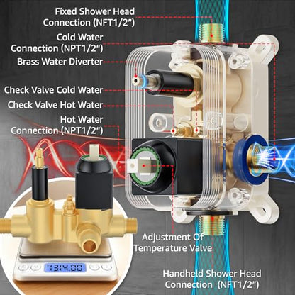 Shower System Modern Rain 8 inches Brass Faucet Set With Valve and Diverter Shower Mixer With Handheld High Pressure Square Rainfall Shower Valve (8'' Wall Mount, Matte Black) - color: Matte Black, style: 8'' Wall Mount