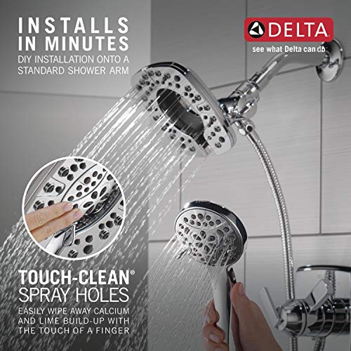 Delta 4-Setting In2ition 2-in-1 Dual Shower Head with HandHeld Spray, Chrome Detachable Shower Head with Hose, Showerhead, 1.75 GPM Flow Rate, Chrome 58498 - color: Chrome