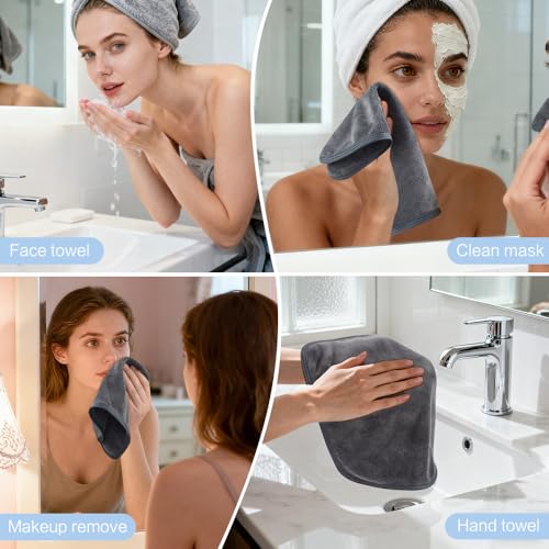 KinHwa Reusable Microfiber Face Towels Makeup Remover Cloths Quick Dry Soft | Facial Washcloths Gentle for Sensitive Skin Reusable Alternative to Disposable Face Wipes 3 Pack Gray - color: Gray, size: 1 Count (Pack of 3)