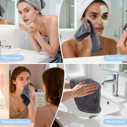 KinHwa Reusable Microfiber Face Towels Makeup Remover Cloths Quick Dry Soft | Facial Washcloths Gentle for Sensitive Skin Reusable Alternative to Disposable Face Wipes 3 Pack Gray - color: Gray, size: 1 Count (Pack of 3)
