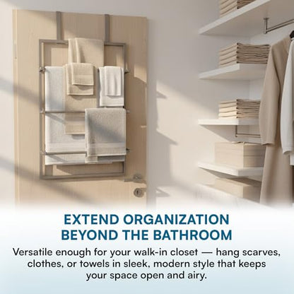 Honey-Can-Do Over-The-Door 3-Tier Towel Rack - Chrome Steel Bathroom & Closet Storage Organizer for Hanging Towels, Clothes, Robes