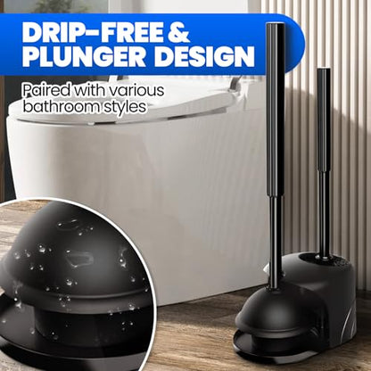 2Pack 2 in 1 Toilet Brush and Plunger Set, Extended Handle Plunger,Toilet Bowl Brush Plunger Set,Bathroom Cleaning Tools,Cleaning Brush,Toilet Brush Plunger Combo(Bright Black) | Heavy Duty Rubber Toilet Bowl Cleaner, Apartment Must Haves Bathroom Decor A