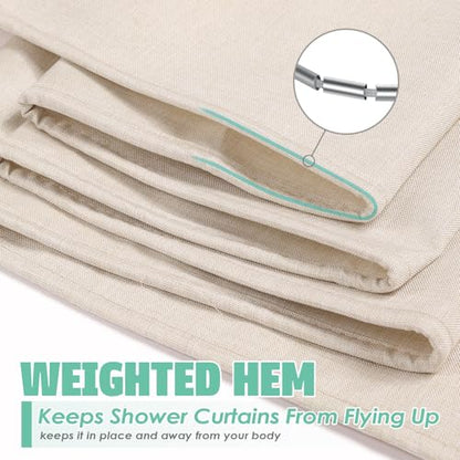 Extra Long Natural Linen Textured Shower Curtain Set with Hooks, Beige Boho Farmhouse Bath Shower Curtains for Bathroom Neutral Cloth, Hotel Luxury, Weighted, 72W x 84L, Cream - color: Cream | With Hooks, size: 72"W x 84"L (Pack of 1)