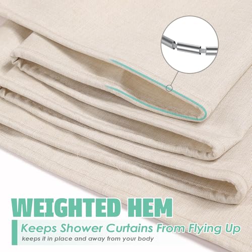 Natural Linen Textured Shower Curtain Set with Hooks, Beige Boho Farmhouse Bath Shower Curtains for Bathroom Neutral Cloth, Hotel Luxury, Weighted, 72W x 72L, Cream - color: Cream | With Hooks, size: 72"W x 72"L (Pack of 1)