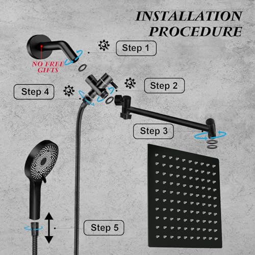 Shower Head,10”Rain Shower Head with Handheld Spray Combo with 11'' Angle Adjustable Extension Arm/Flow Regulator/Shower System,High Pressure Rainfall Shower Head Clean Bathroom,Matt Black - color: Black, size: 10 Inch