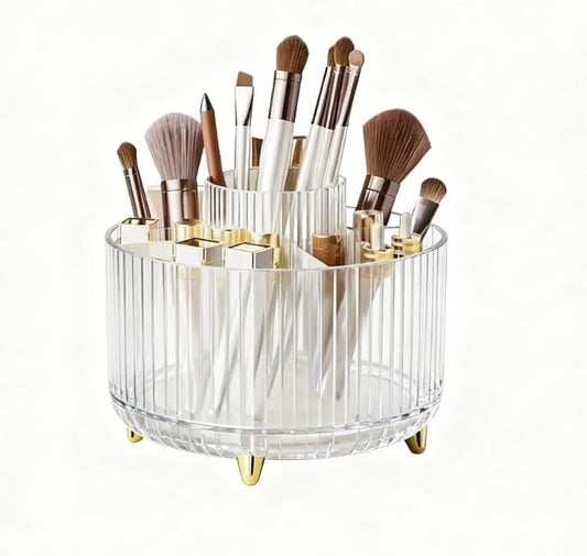 360 Degree Rotating Desktop Organizer,Makeup Brushes,Pencils,Desktop Stationery Storage Rotating Rack,Premium Plastic Organizer For Office,School And Home (Transparent color) - color: Transparent color