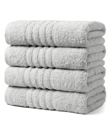 Aibaser Towels - Premium 100% Cotton Bath Towels Set (27 x 54 inches), Lightweight and High Absorbency Quick Drying (Light Grey) - color: Light Grey, size: 27x 54 Inches