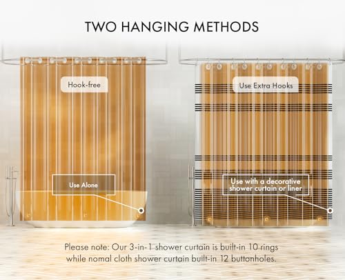 AmazerBath No Hook Shower Curtain and Liner 3-in-1, 8G Luxury Heavy Duty Clear Orange No Hook Shower Curtain Liner, 72x75 Cute EVA Bathroom Weighted Plastic Shower Curtain with 3 Heavyweight Stones - color: Rainbow Sunset