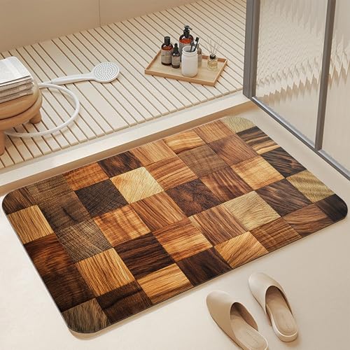 Bath Mats for Bathroom,Wood Texture Bathroom Rugs,Rustic Farmhouse Diatomaceous Bath Rug Quick Dry, Non Slip Super Absorbent Low Profile Doormat for Home Kitchen Patio 17 X 29.5 Inch - color: Wood Texture
