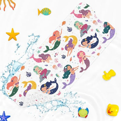 Cute Kids Sea Bathtub Shower Mat Summer Mermaid Nautical Non-Slip Tub Extra Long Bath Floor 40X16 Inch Machine Washable for Bathroom Tub Bath Mat for Toddler and Baby - color: Cute Mermaid
