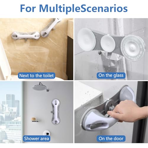 2-Pack Grab Bars for Shower :3 Strong Suction Cups, No-Drill Removable Safety Handrails for Seniors, Elderly and Disabled – Waterproof Bathroom Shower Handle for Toilet, Tub and Shower