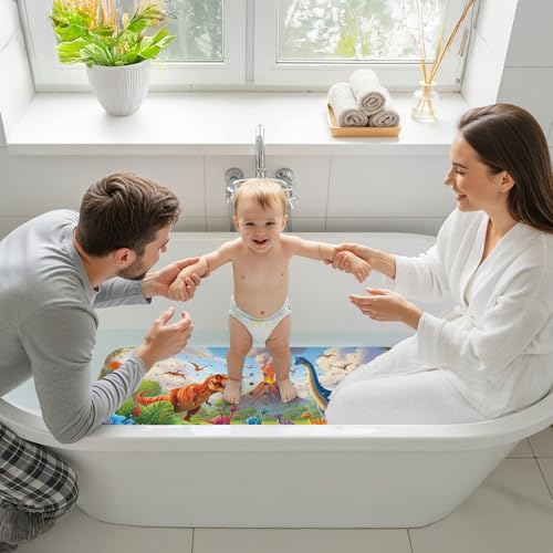 Upgrade Cartoon Baby Bath Mat Non Slip - 40"x16" Extra Long Bathtub Mat for Baby Eco Friendly Durable Bath Mat for Tub Non Slip Kids Tub Mat with Suction Cups, Machine Washable and No Fading, Dinosaur - color: A-dinosaur