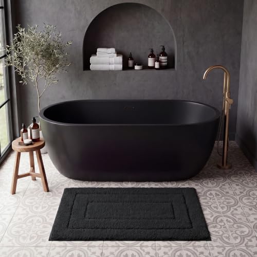 GRANNY SAYS Black Bathroom Rug, Non Slip Bath Mats for Bath, Super Soft and Water Absorbent, Microfiber Bath Rugs, Machine Wash Dry, Bathroom Rugs for Floor, Tub and Shower, 20 x32 - color: Black, size: 1'8" x 2'8" (20" x 32")