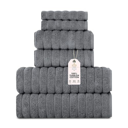 Classic Turkish Towels CTT - Luxury 6 Piece Towel Set, 100% Turkish Cotton, Absorbent & Comfy, 2 Bath Towels, 2 Hand Towels & 2 Washcloths | (Grey) - color: Grey, size: 6-Piece Towel Set