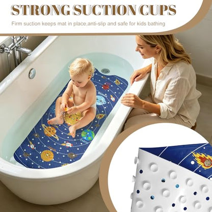 Space Bathtub Mat Non Slip with Drain Holes and Suction Cups Bath Mat 40x16 Inch Tub Mats Shower Mats for Kids - color: Space