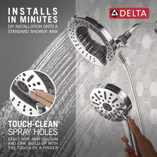 Delta 6-Setting In2ition 2-in-1 Dual Shower Head with Handheld High Pressure ProClean Spray, Chrome Detachable Shower Head with Hose, 1.75 GPM Flow Rate, Chrome 75655 - color: Chrome