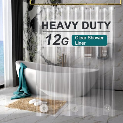 AmazerBath Heavy Duty Shower Curtain Liner 12 Gauge, 72 x 78 Inches Clear Shower Curtain Liner with 3 Clear Stones and 12 Grommet Holes, Weighted Plastic Shower Liner - size: 72"W x 78"L (Pack of 1)