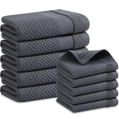 Homaxy Kitchen Towels and Dishcloths Set, Set of 10, Dark Grey | 100% Cotton Waffle Weave Kitchen Towels, Super Soft and Absorbent Dish Cloths, 12 x 12 and 13 x 28 Inches - color: Dark Grey, size: 10-Piece Set