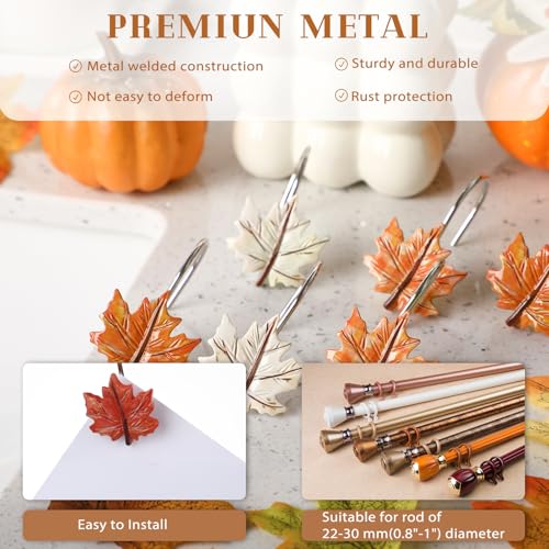 Colingmill Set of 12 Maple Leaf Shower Curtain Hooks for Fall Bathroom Decor, Metal Rustproof Farmhouse Plaid Autumn Leaves Decorative Shower Curtain Hooks Rings for Thanksgiving Bathroom Decor - style: Maple Leave