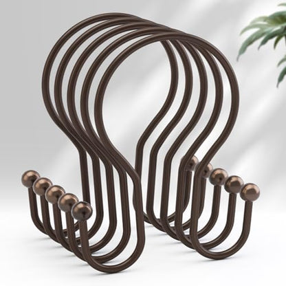 AmazerBath Bronze Shower Curtain Hooks Shower Curtain Rings, Simple Double Hook Shower Curtain Hooks Rust Proof, Metal Smooth Glide Shower Hooks for Shower Curtain Rod, 12 Pcs Shower Rod Hooks - color: Bronze, style: Minimalist - Double Shower Hooks