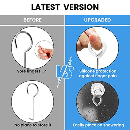 2-Pack Shower Drain Hooks for Drain Cover Removal, Assists with Linear Drain Grate Removal and Clean, Stainless Steel Silicone Protector Extractor Tool.(Gray)