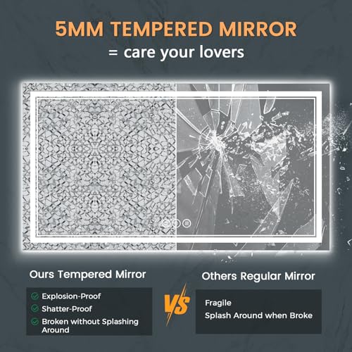 Upgraded Led Bathroom Mirror with Front and Backlit, 48x36 Inch Led Mirror for Bathroom, Anti-Fog, Acrylic Side, Top Tempered Glass, Dimmable, Rotatable Led Bathroom Vanity Mirror - size: 48"L x 36"W