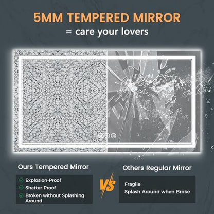 Upgraded Led Bathroom Mirror with Front and Backlit, 48x36 Inch Led Mirror for Bathroom, Anti-Fog, Acrylic Side, Top Tempered Glass, Dimmable, Rotatable Led Bathroom Vanity Mirror - size: 48"L x 36"W