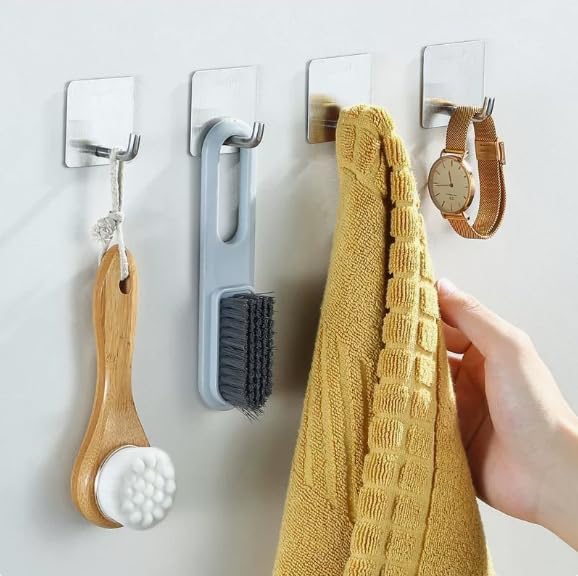 4-Piece Adhesive Towel Hook Set Waterproof Adhesive Bathroom, Kitchen, and Home Towel Rack Stainless Steel Self-Adhesive Hooks - color: Black