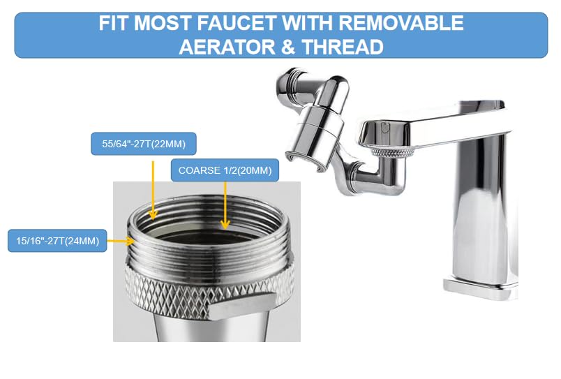 1080° Swivel Robotic Arm Faucet Extender Universal Sink Tap Aerator | 2-Mode Anti-Splash Water Sprayer, 360 Rotate Tap Extension for Kitchen Bathroom, Ideal for Washing Hand Hair Face