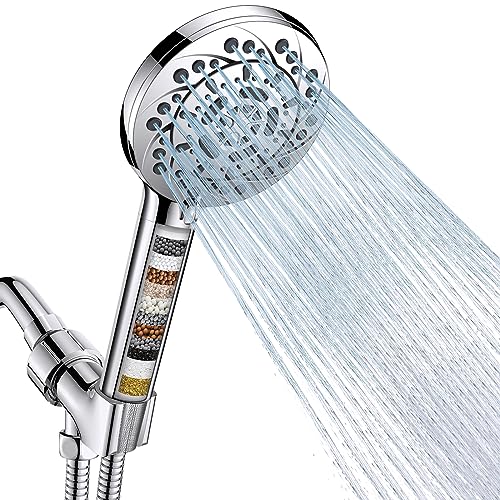 FEELSO Filtered Shower Head with Handheld, 5-Modes High Pressure Showerhead | 15 Stage Water Softener Filters for Hard Water, Remove Chlorine & Harmful Substance, 5 Spray Mode Showerhead, Hose & Bracket - color: Silver, style: 1 Filter