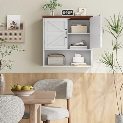 Smuxee Farmhouse Bathroom Cabinet Wall Mounted, White Medicine Cabinet with Adjustable Shelf, Bathroom Cabinet for Living Room, Laundry Room - color: White, size: Big