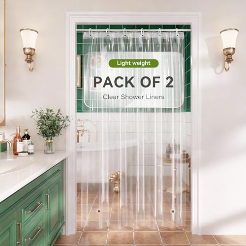 Stall Shower Curtain Liner 36x72 Inches, Clear Lightweight PEVA Plastic Shower Curtain with 2 Extra Strong Magnets & 6 Metal Grommets, Waterproof Shower Liner Narrow 36 Inch for Small Bathroom-Clear - color: Clear, size: 36"W x 72"L (Pack of 2)
