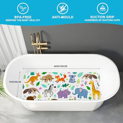 Baby Bath Mat for Tub Non Slip Kids, BPA Free Extra Long Bathtub Mat 40x16 with Drain Holes and 200 Suction Cups, Non Toxic Machine Washable Toddler Bath Mat, Eco-Friendly Certified - color: M-purple Hippopotamus