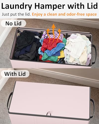 Optish 180L Laundry Hamper 3 Section, Large Laundry Hamper with Lid, Dirty Clothes Hampers with 3 Inner Bags, Laundry Basket Organizer for Laundry, Bedroom, Bathroom, Hamper 3 Compartment, Pink - color: Pink