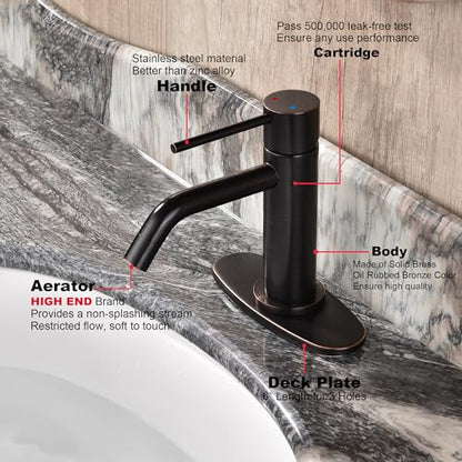 Oil Rubbed Bronze Bathroom Faucets Single Hole with 6 inch Deck Plate, JXMMP 1 Handle Rubbed Bronze Faucet for Bathroom Sink with Pop Up Drain and Water Faucet Supply Lines - color: Oil Rubbed Bronze, size: Faucet with Deck Plate