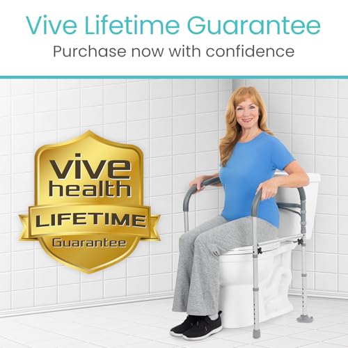 Vive Toilet Safety Rail - Medical Chair for Handicapped & Seniors - Folding | Bathroom Frame w/Handles, Arms for Elderly, Disabled - Standalone Grab Bar - Seat Assistance Support Stand Up Assist