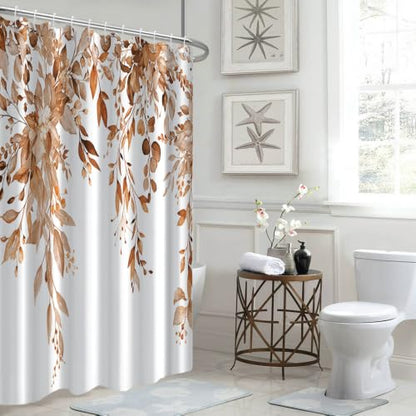 Brown Eucalyptus Shower Curtain Extra Wide 108x72 inch 18 Hooks | Waterproof Spring Leaves Shower Curtain Set for Bathroom, Soft and Lightweight, Machine Washable - color: Brown, size: 108"W x 72"L (Pack of 1)