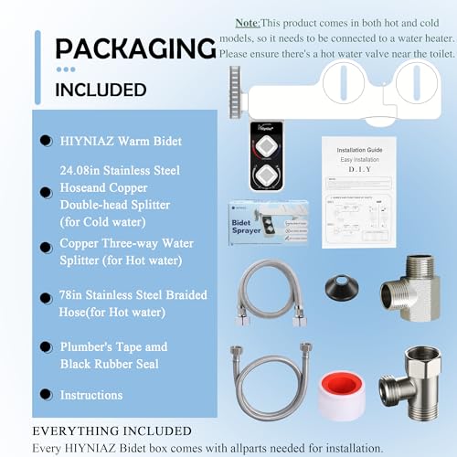 Non-Electric Hot and Cold Water Bidet Attachment Warm & Cold Dual Water Sprayer for Toilet with Self-Cleaning Nozzle, Adjustable Pressure, Front & Rear Wash Easy Installation (Warm Water Bidet-509)