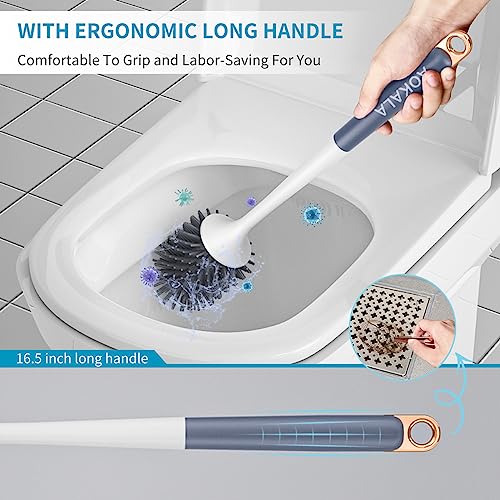 Silicone Toilet Brush Set, 2 Pack Toilet Bowl Brush and Holder with Tweezers Long Handle, Toilet Cleaner Brush for Bathroom Deep Cleaning, Elegant Toilet Scrubber Bathroom Decor Accessories